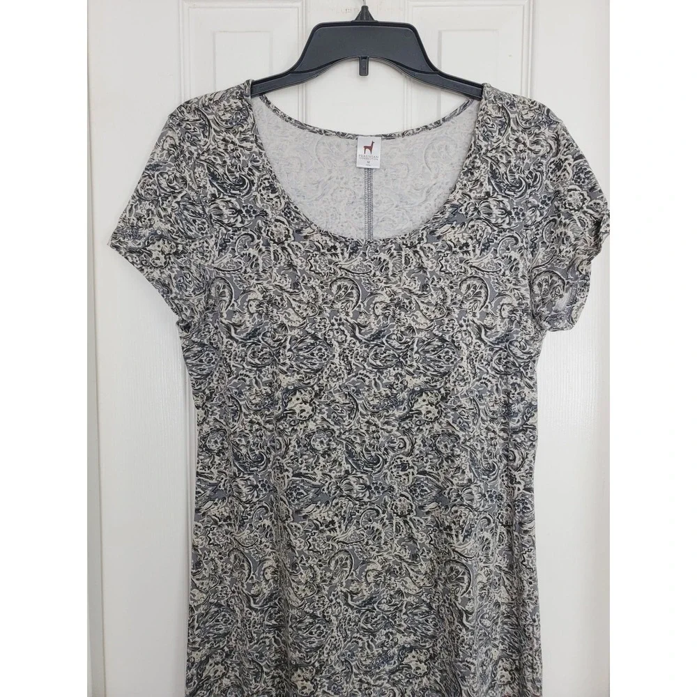 Peruvian Connection Maxi Dress Blue Gray Paisley Cotton Lycra Stretch Boho M